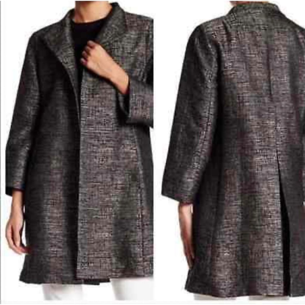 Eileen Fisher Black And Gray Textured Pea Coat